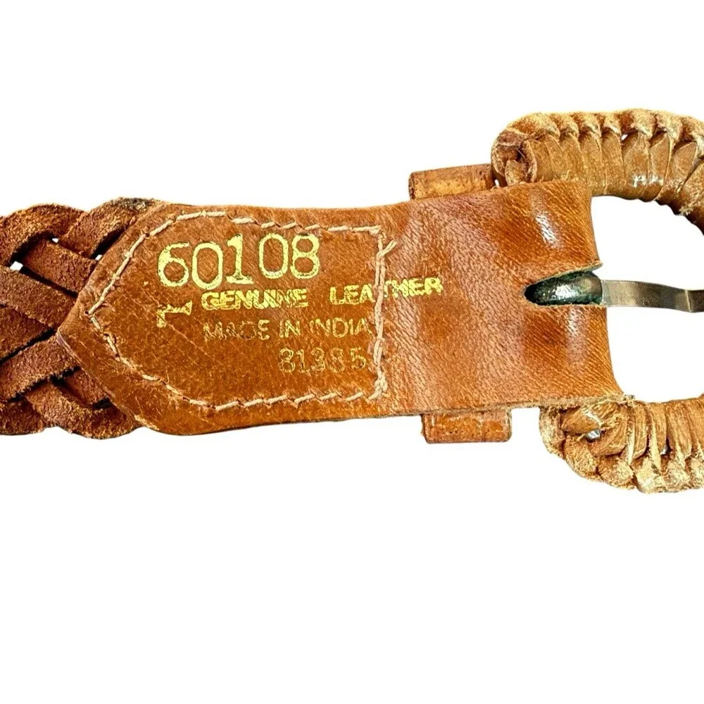 Southwestern Silver and Tan Thin Braided Leather Belt 36